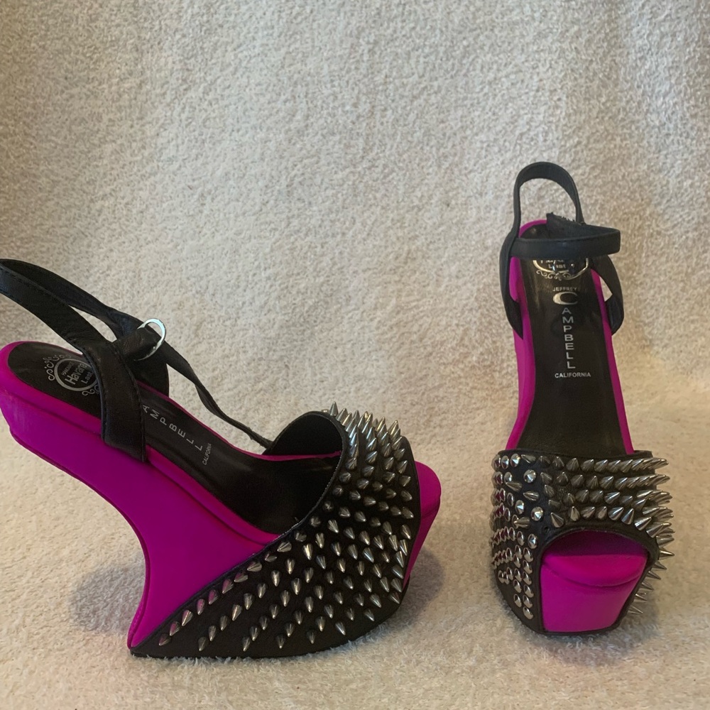 Jeffrey Campbell Black and Pink Spiked Platform Sandals
